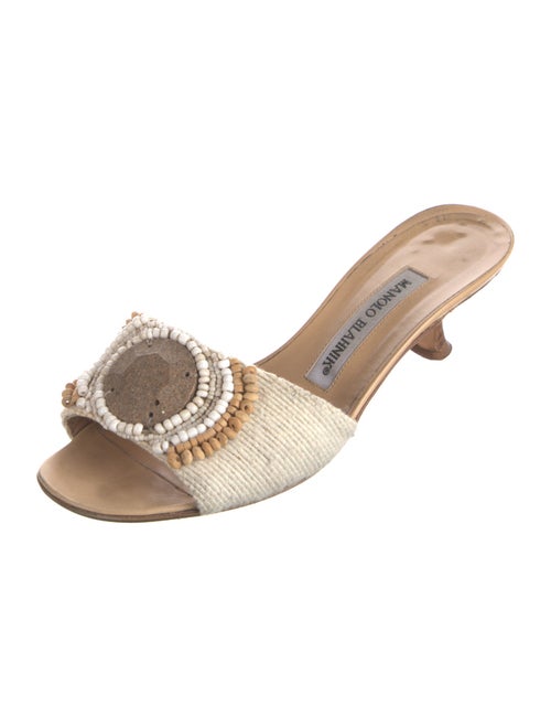 Manolo Blahnik Canvas Beaded Accents Slides