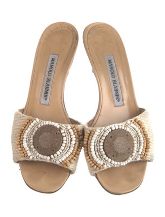 Manolo Blahnik Canvas Beaded Accents Slides