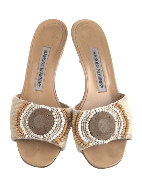 Manolo Blahnik Canvas Beaded Accents Slides