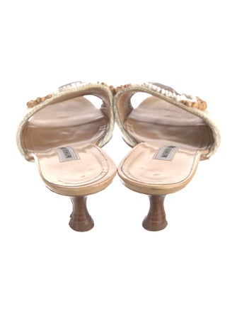 Manolo Blahnik Canvas Beaded Accents Slides