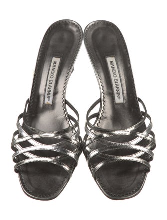 Manolo Blahnik Faux Pearl Accents Leather Slides