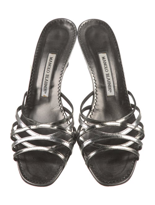 Manolo Blahnik Faux Pearl Accents Leather Slides