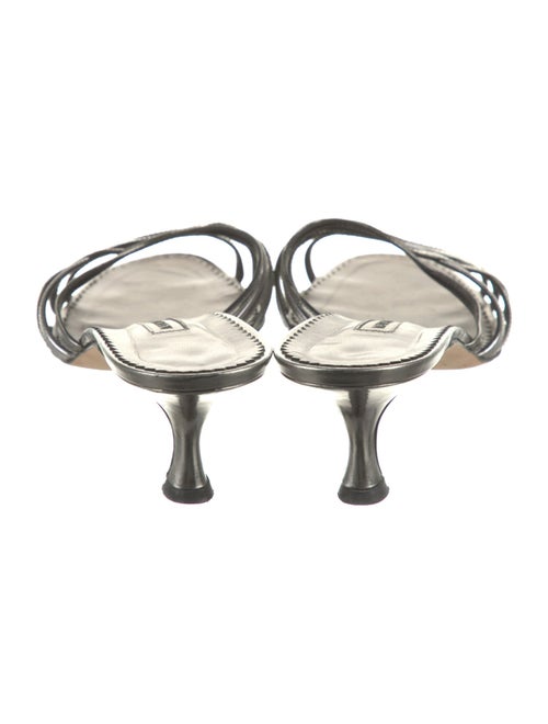 Manolo Blahnik Faux Pearl Accents Leather Slides