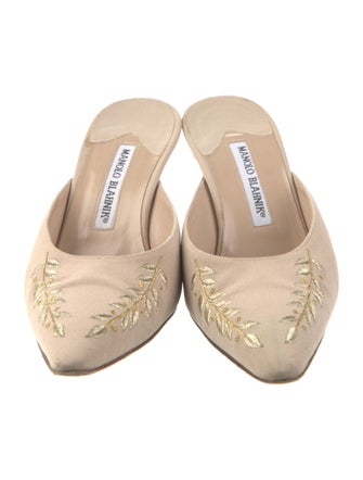 Manolo Blahnik Suede Floral Print Mules