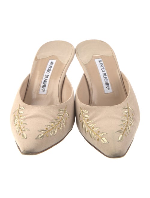 Manolo Blahnik Suede Floral Print Mules