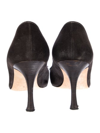 Manolo Blahnik Suede Fringe Trim Accent Pumps