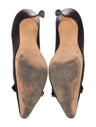 Manolo Blahnik Suede Fringe Trim Accent Pumps