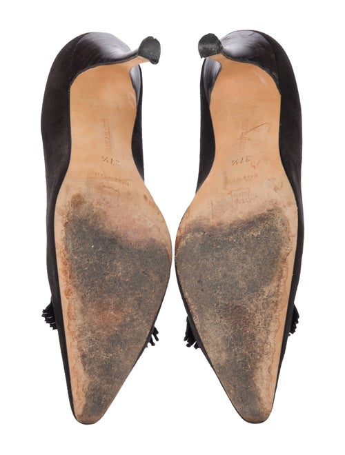 Manolo Blahnik Suede Fringe Trim Accent Pumps