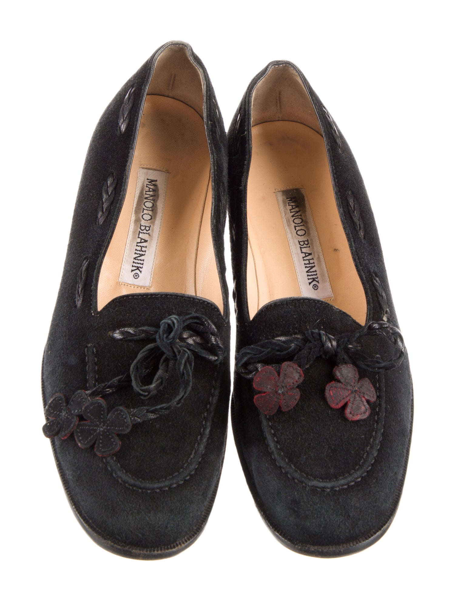 Manolo Blahnik Suede Floral Print Loafers