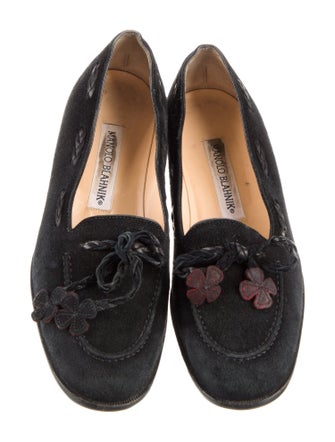 Manolo Blahnik Suede Floral Print Loafers