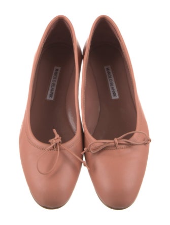 Manolo Blahnik Leather Bow Accents Ballet Flats