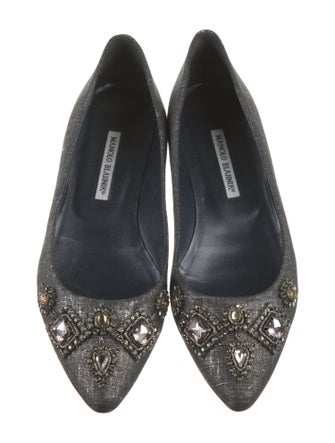 Manolo Blahnik Canvas Crystal Embellishments Flats