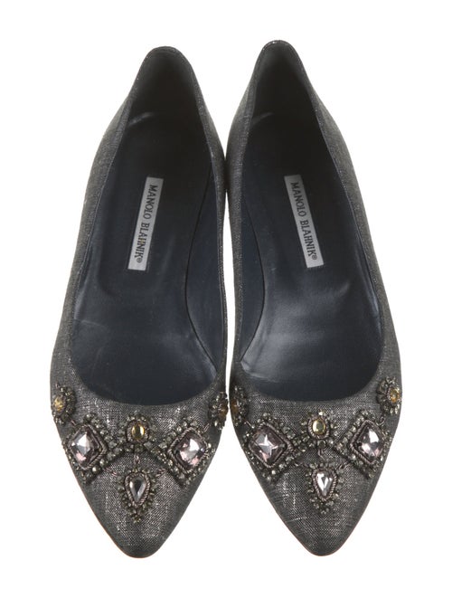 Manolo Blahnik Canvas Crystal Embellishments Flats