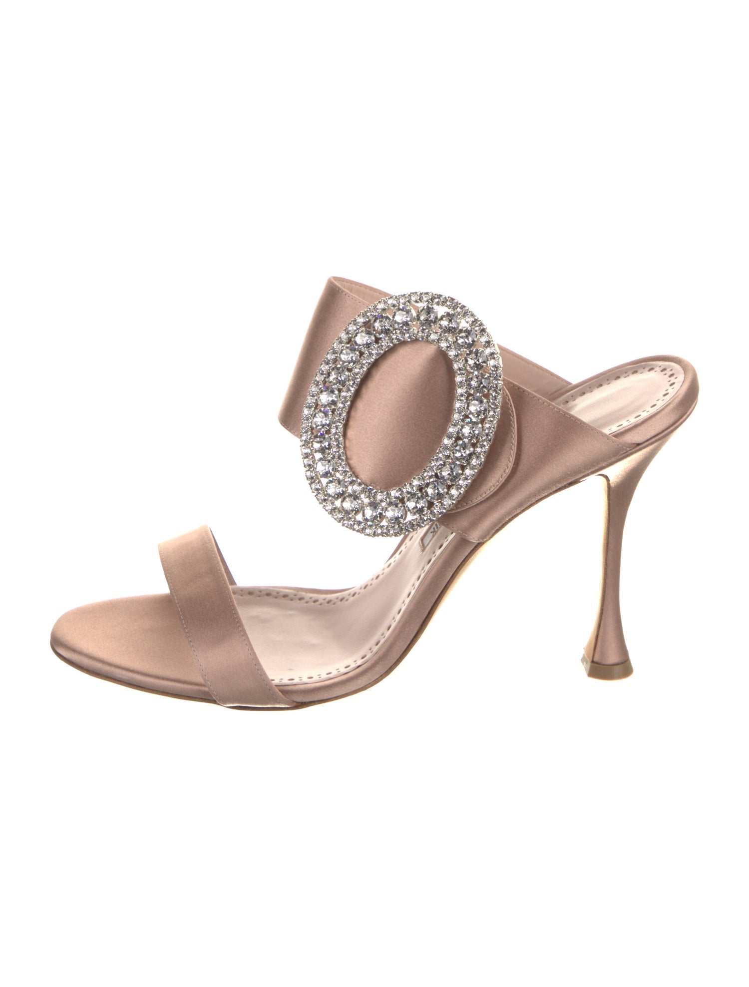 Manolo Blahnik Satin Crystal Embellishments Slides