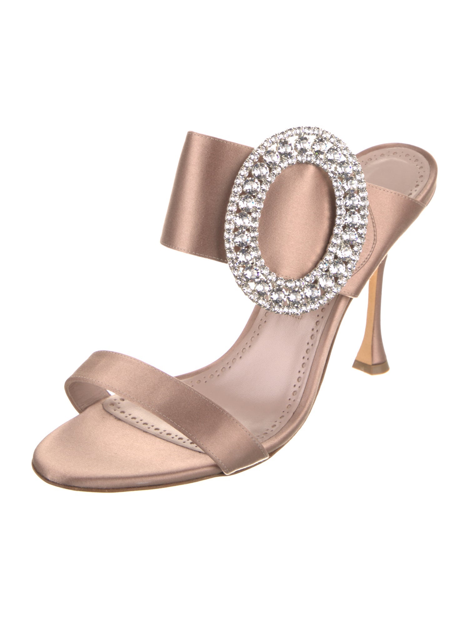 Manolo Blahnik Satin Crystal Embellishments Slides