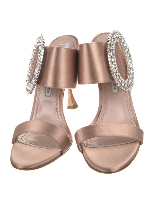 Manolo Blahnik Satin Crystal Embellishments Slides