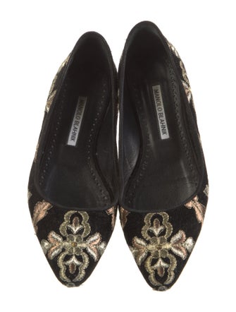 Manolo Blahnik Velvet Floral Print Ballet Flats