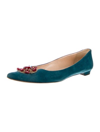 Manolo Blahnik Satin Crystal Embellishments Flats