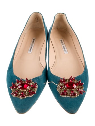 Manolo Blahnik Satin Crystal Embellishments Flats