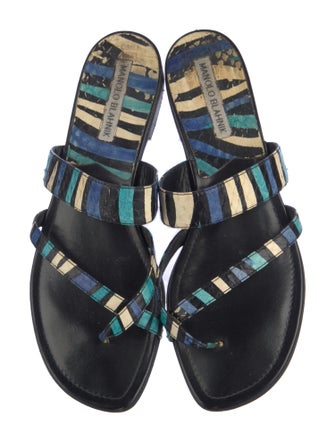 Manolo Blahnik Leather Printed Slides