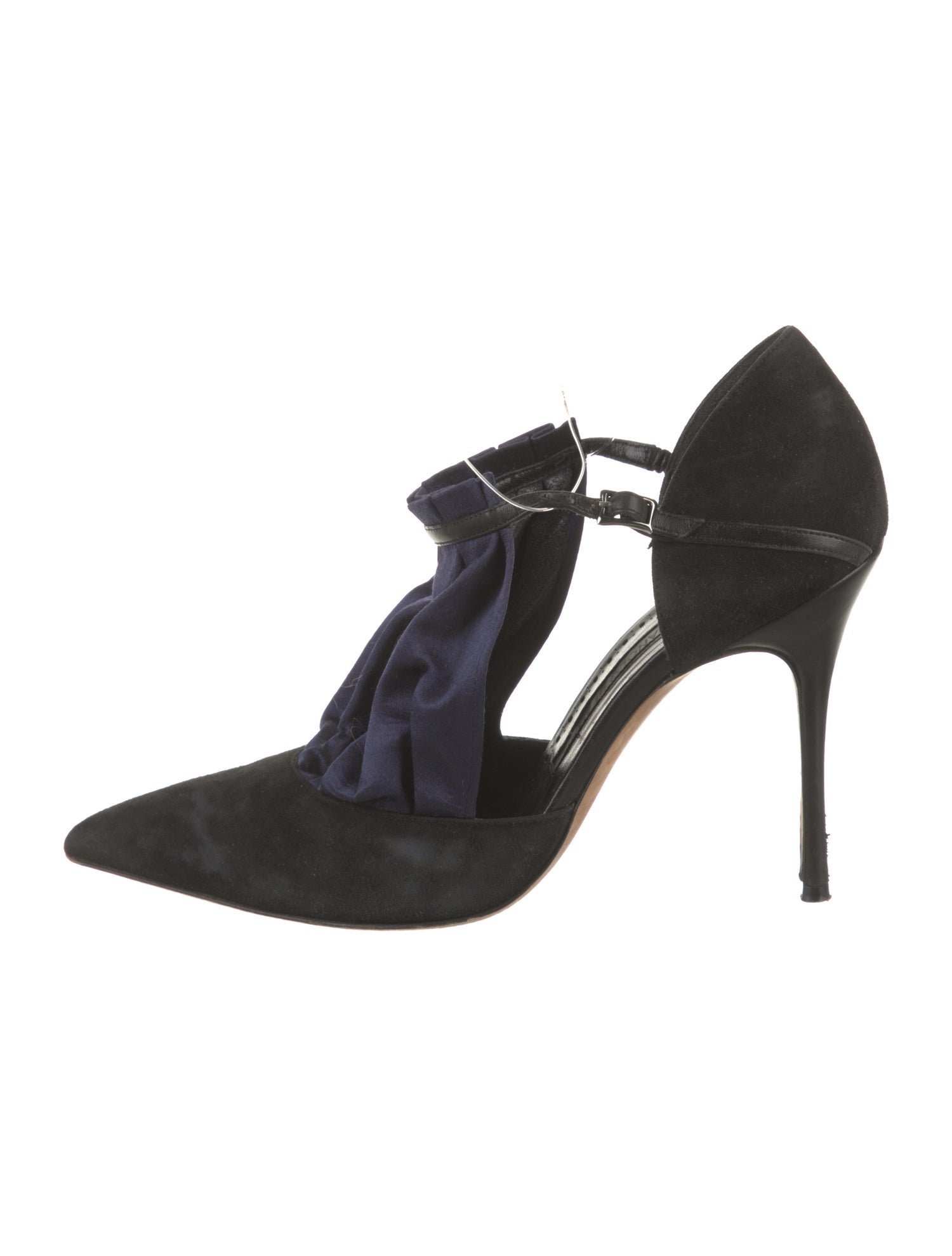 Manolo Blahnik Suede Cutout Accent T-Strap Pumps
