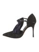 Manolo Blahnik Suede Cutout Accent T-Strap Pumps