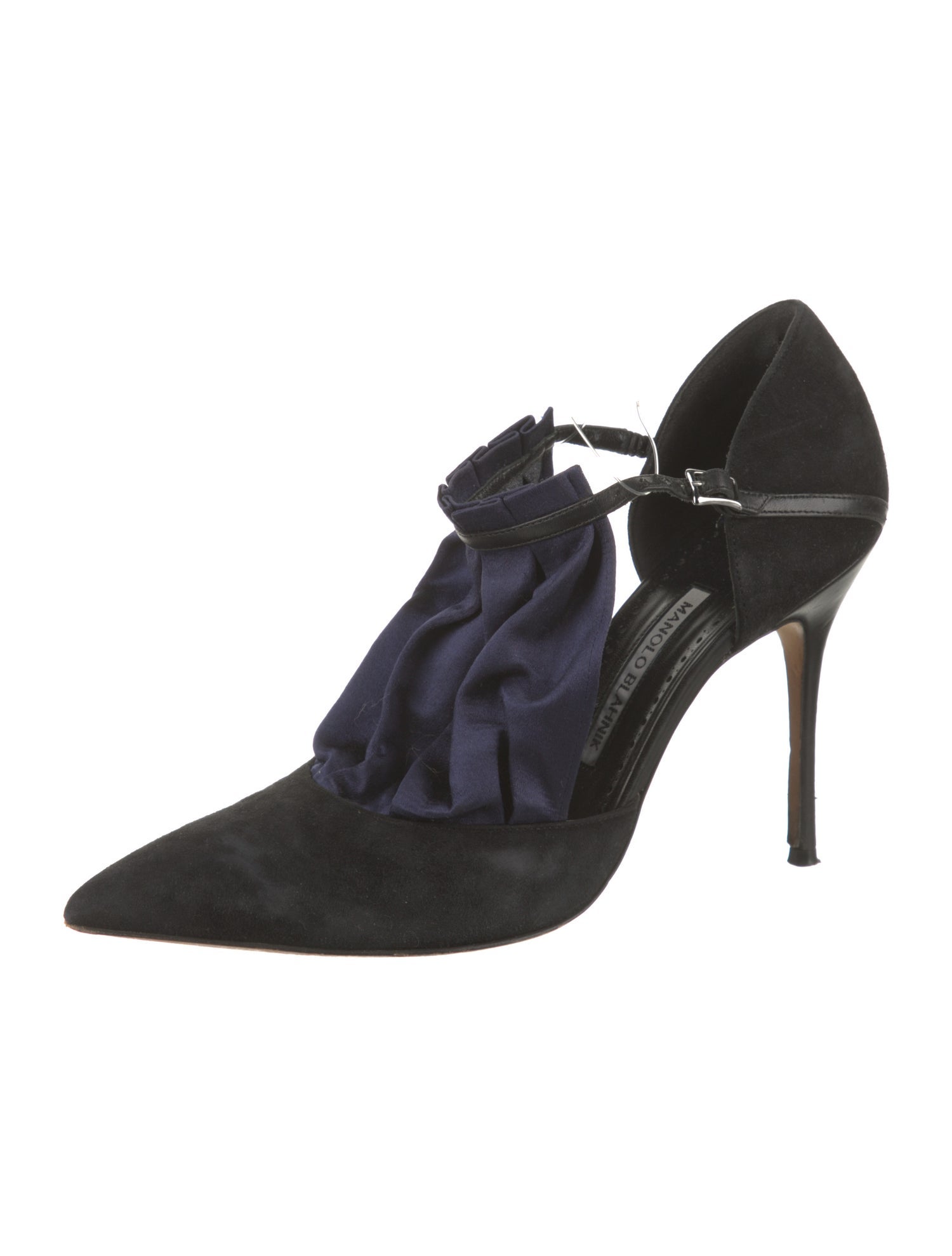 Manolo Blahnik Suede Cutout Accent T-Strap Pumps