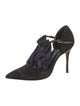 Manolo Blahnik Suede Cutout Accent T-Strap Pumps