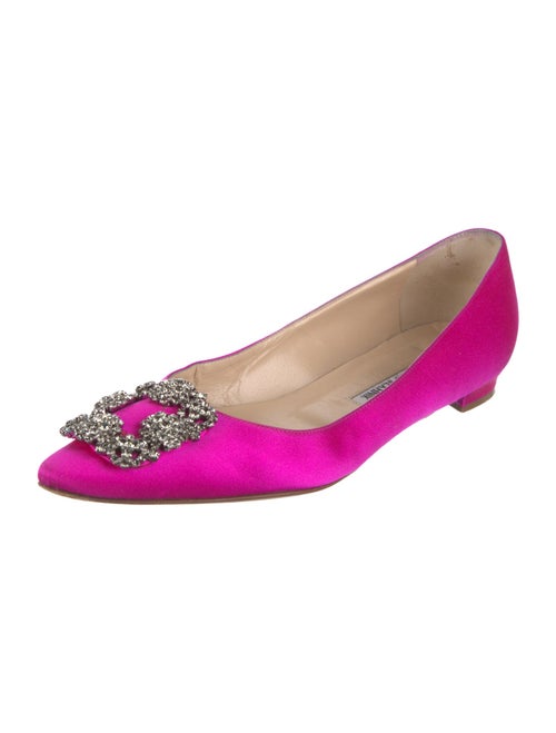 Manolo Blahnik Satin Crystal Embellishments Ballet Flats
