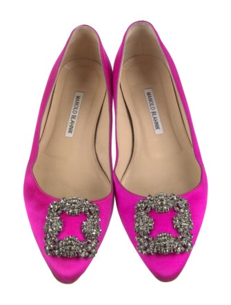 Manolo Blahnik Satin Crystal Embellishments Ballet Flats