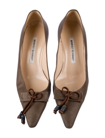 Manolo Blahnik Canvas Bow Accents Pumps