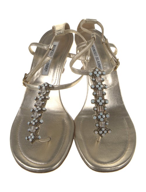 Manolo Blahnik Leather Crystal Embellishments T-Strap Sandals