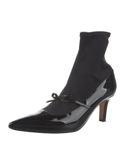 Manolo Blahnik Patent Leather Bow Accents Sock Boots