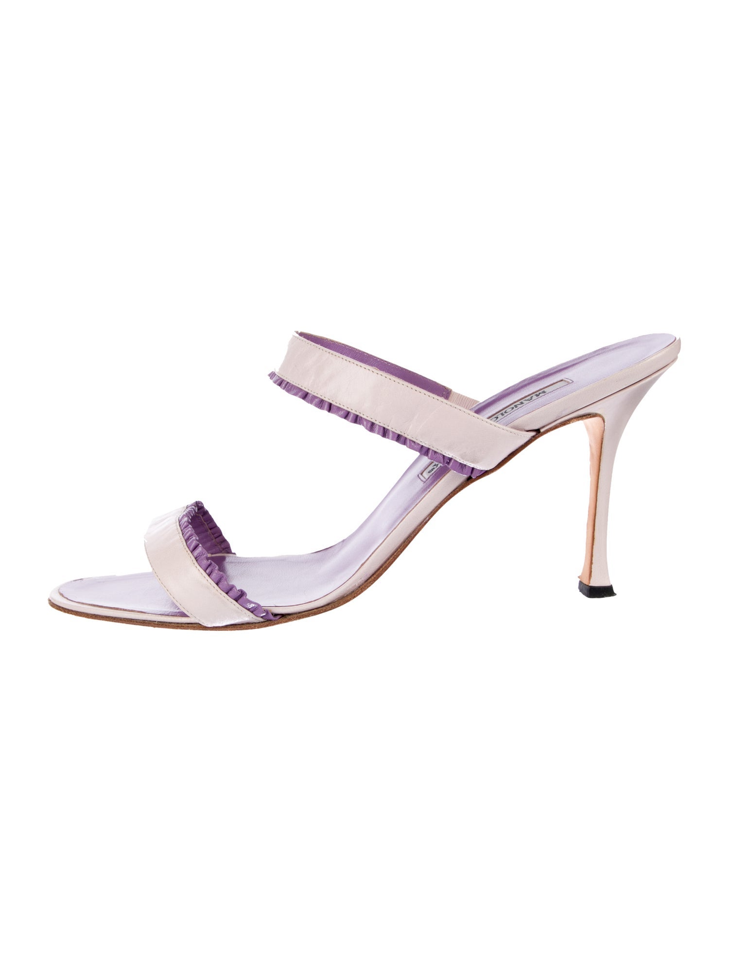 Manolo Blahnik Leather Ruffle Embellishment Slides