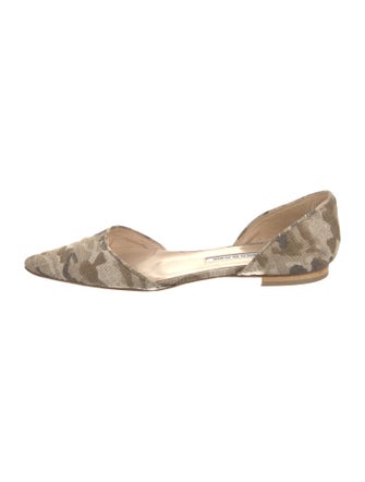 Manolo Blahnik Canvas Printed D'Orsay Flats