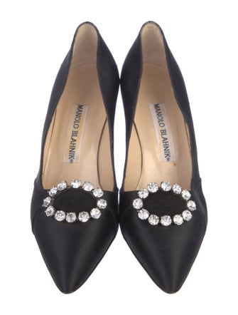 Manolo Blahnik Camellia Accent Satin Pumps