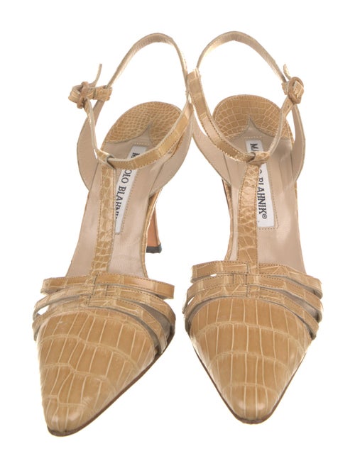 Manolo Blahnik Leather Cutout Accent T-Strap Sandals