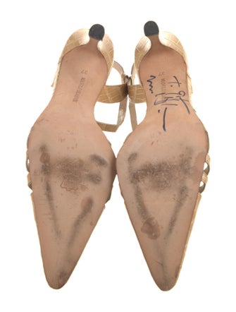 Manolo Blahnik Leather Cutout Accent T-Strap Sandals