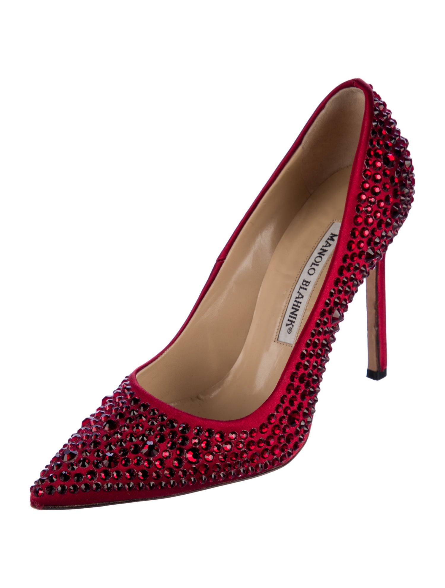Manolo Blahnik Satin Crystal Embellishments Pumps