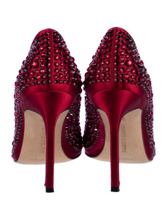 Manolo Blahnik Satin Crystal Embellishments Pumps