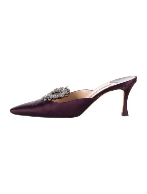 Manolo Blahnik Satin Crystal Embellishments Mules