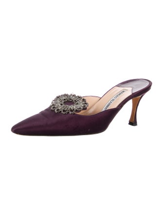 Manolo Blahnik Satin Crystal Embellishments Mules