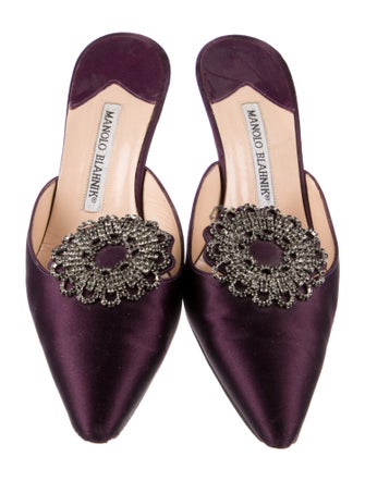 Manolo Blahnik Satin Crystal Embellishments Mules