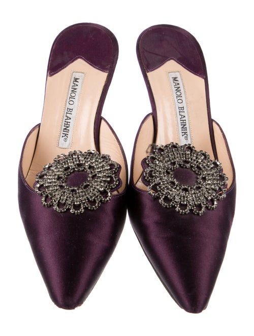 Manolo Blahnik Satin Crystal Embellishments Mules