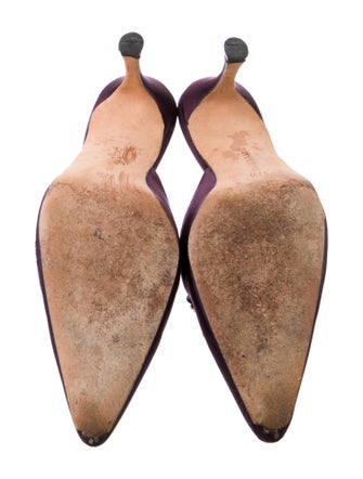 Manolo Blahnik Satin Crystal Embellishments Mules