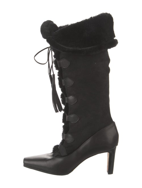 Manolo Blahnik Suede Leather Trim Embellishment Lace-Up Boots