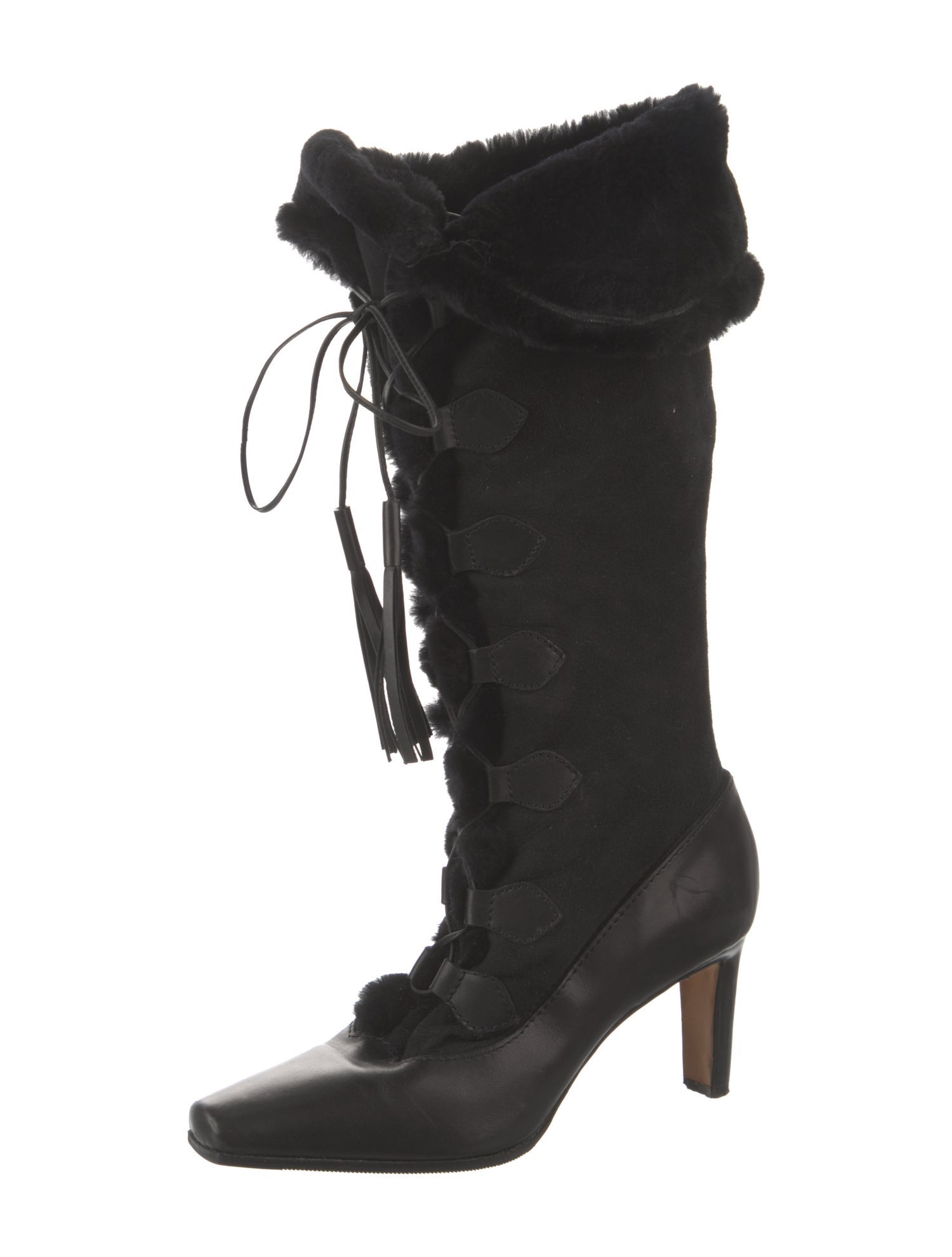 Manolo Blahnik Suede Leather Trim Embellishment Lace-Up Boots