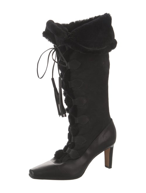 Manolo Blahnik Suede Leather Trim Embellishment Lace-Up Boots