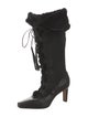 Manolo Blahnik Suede Leather Trim Embellishment Lace-Up Boots