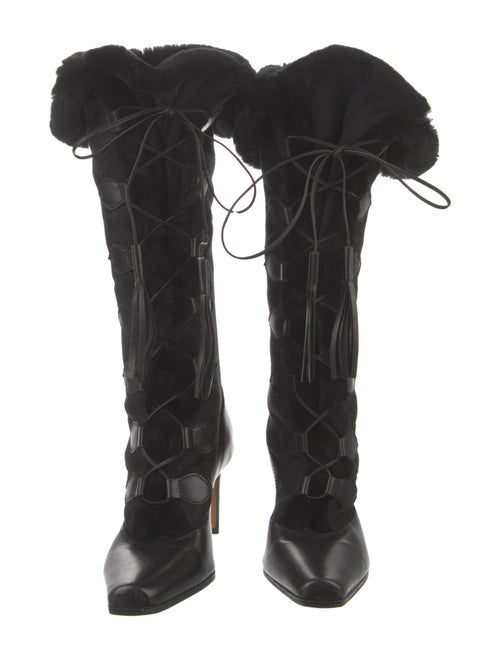 Manolo Blahnik Suede Leather Trim Embellishment Lace-Up Boots